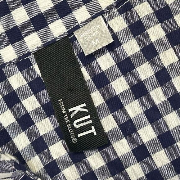 Kut from the Kloth women's button up navy gingham print v-neck long sleeve shirt - Picture 2 of 7